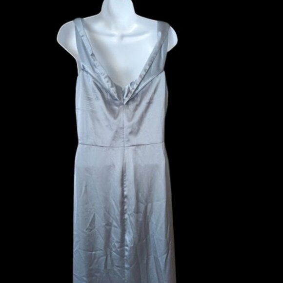 Silvery Blue Maxi Satin Gown Size 14 - Picture 5 of 7